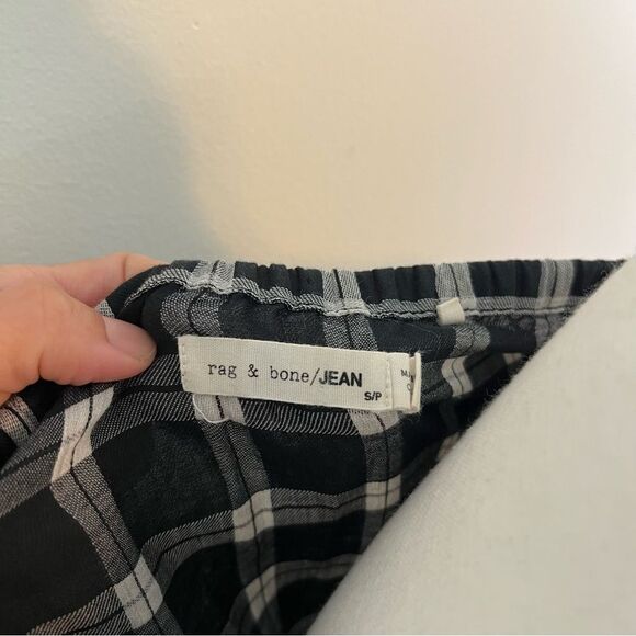 Rag & Bone Plaid Off Shoulder Top Blouse Size Small Black White - Picture 6 of 9